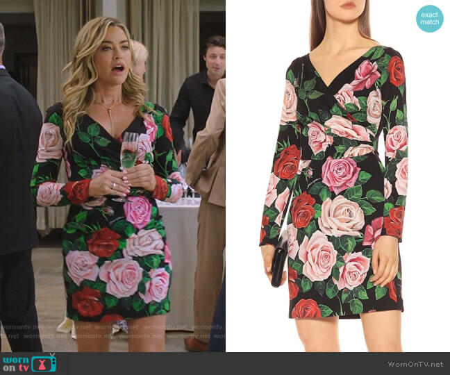 Denise Richards’s black rose print dress on BH90210