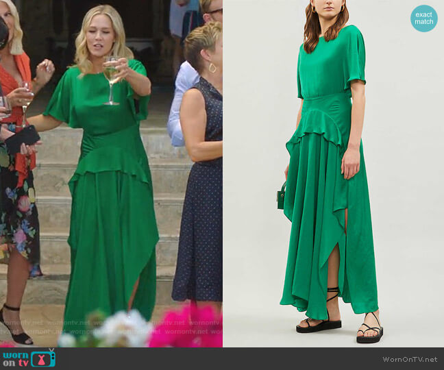 Jennie’s green ruffled maxi dress on BH90210