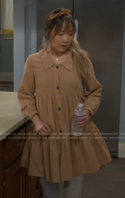 Jen's camel smock shirtdress on Last Man Standing