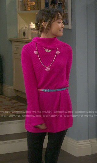 Jen's pink sweater dress on Last Man Standing