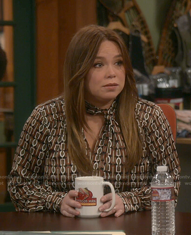 Kristin's geometric print tie neck dress on Last Man Standing