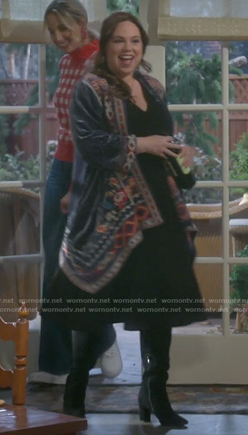 Kristin's embroidered velvet kimono jacket on Last Man Standing