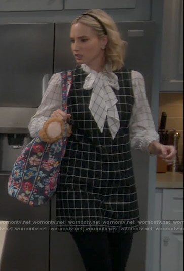 Mandy's black and white checked blouse and dress on Last Man Standing