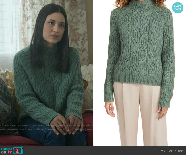 Angela’s green cable knit sweater on Dexter New Blood