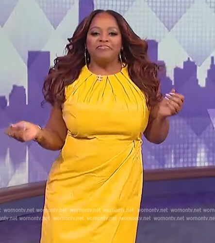 Sherri Shepherd’s yellow leather sleeveless dress on The Wendy Williams Show