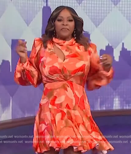 Sherri Shepherd's red floral print mini dress on The Wendy Williams Show