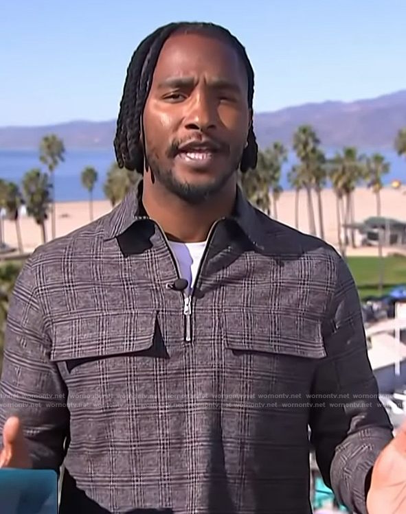 Scott's gray check half zip shirt on Access Hollywood