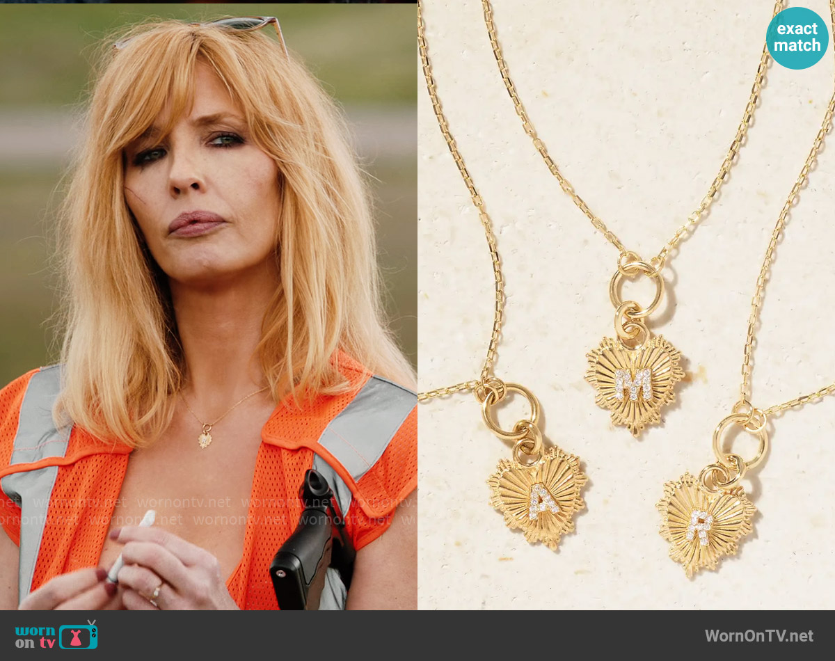 Foundrae Initial 18-karat gold diamond necklace worn by Beth Dutton (Kelly Reilly) on Yellowstone