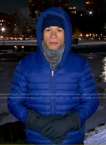 Alex Perez’s blue down jacket on Good Morning America