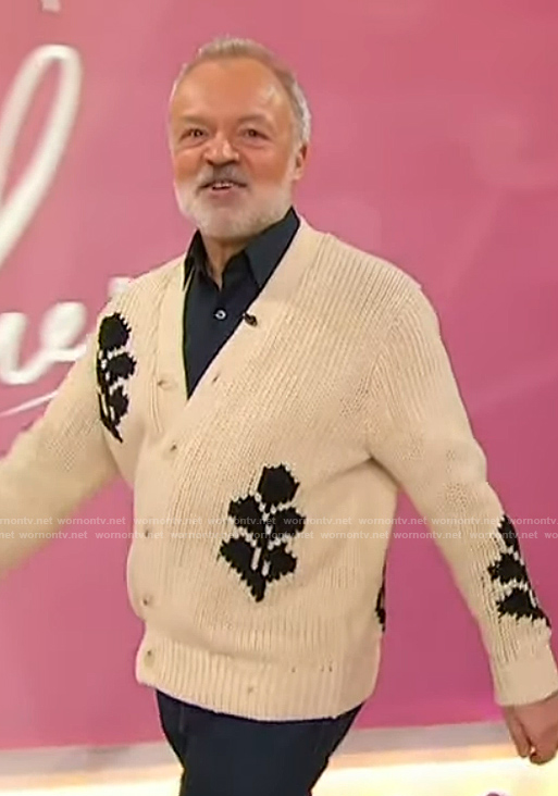 Graham Norton's ivory floral cardigan on Sherri