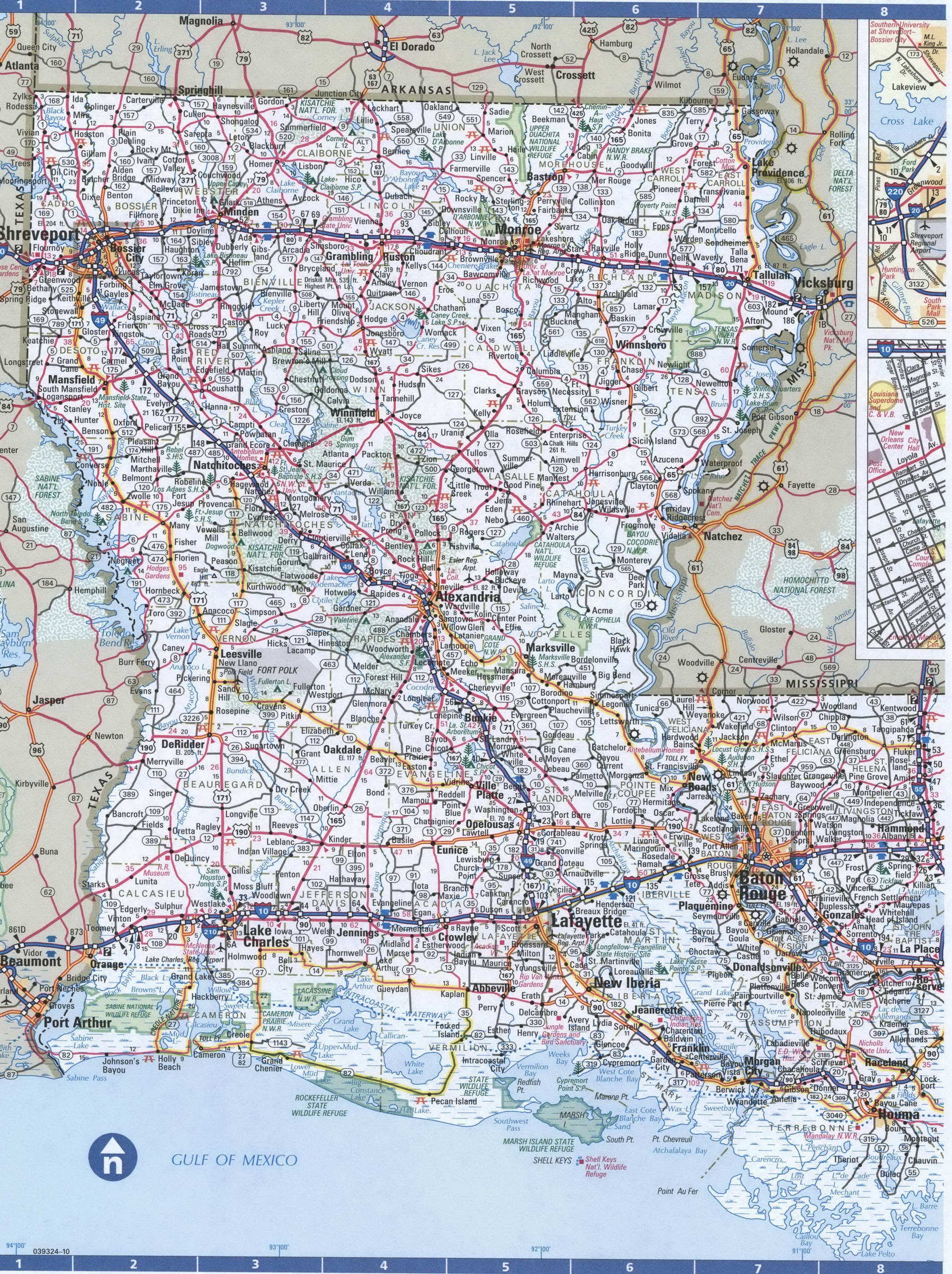 Louisiana detailed roads map.Map of Louisiana with cities and highways