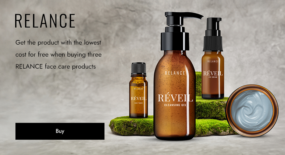 Get the product with the lowest cost for free when buying three RELANCE face care products