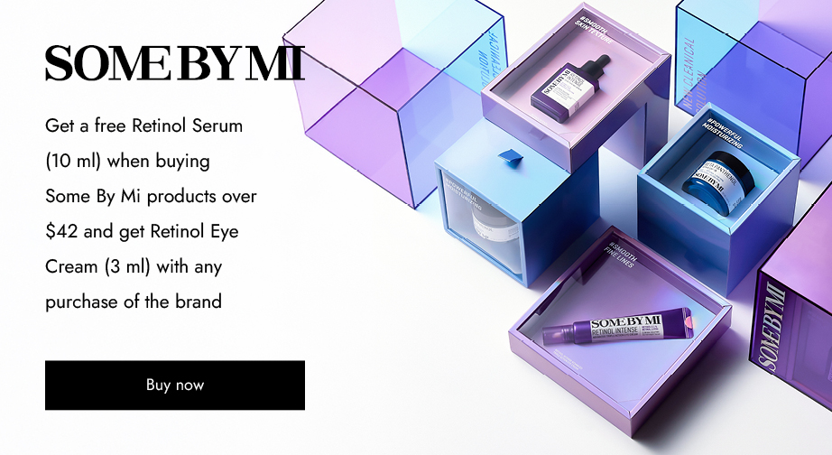 Get a free Retinol Serum (10 ml) when buying Some By Mi products over $42 and get Retinol Eye Cream (3 ml) with any purchase of the brand