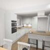 New Boxed Howdens Witney Dove Grey Shaker Bevelled Edge Kitchen & Peninsular – New Boxed Lamona Appliances - Aged Oak effect Worktops – LED Cool Downlights