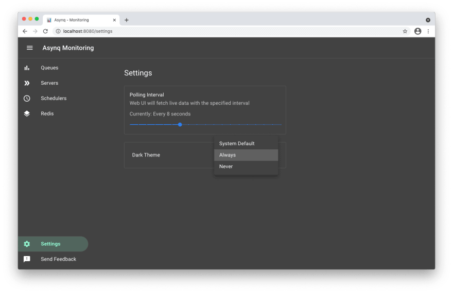 Web UI Settings and adaptive dark mode