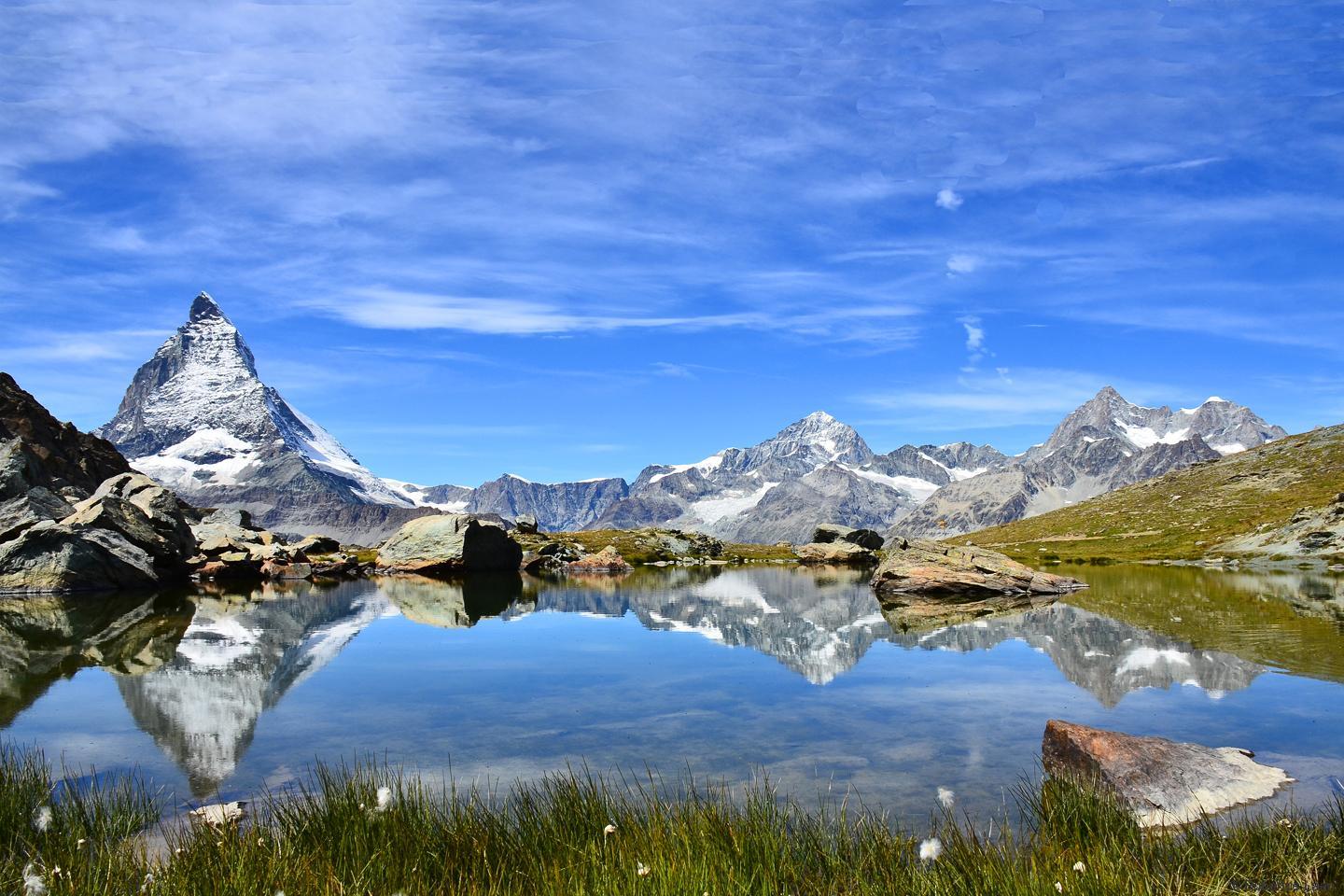 The Matterhorn reflects in the Riffelsee near the Gornergrat