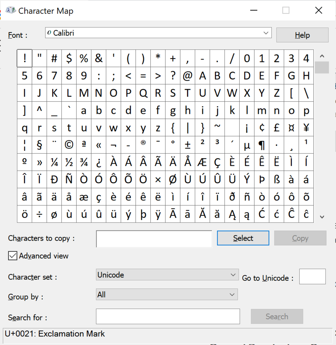 Wingdings 2 Character Map