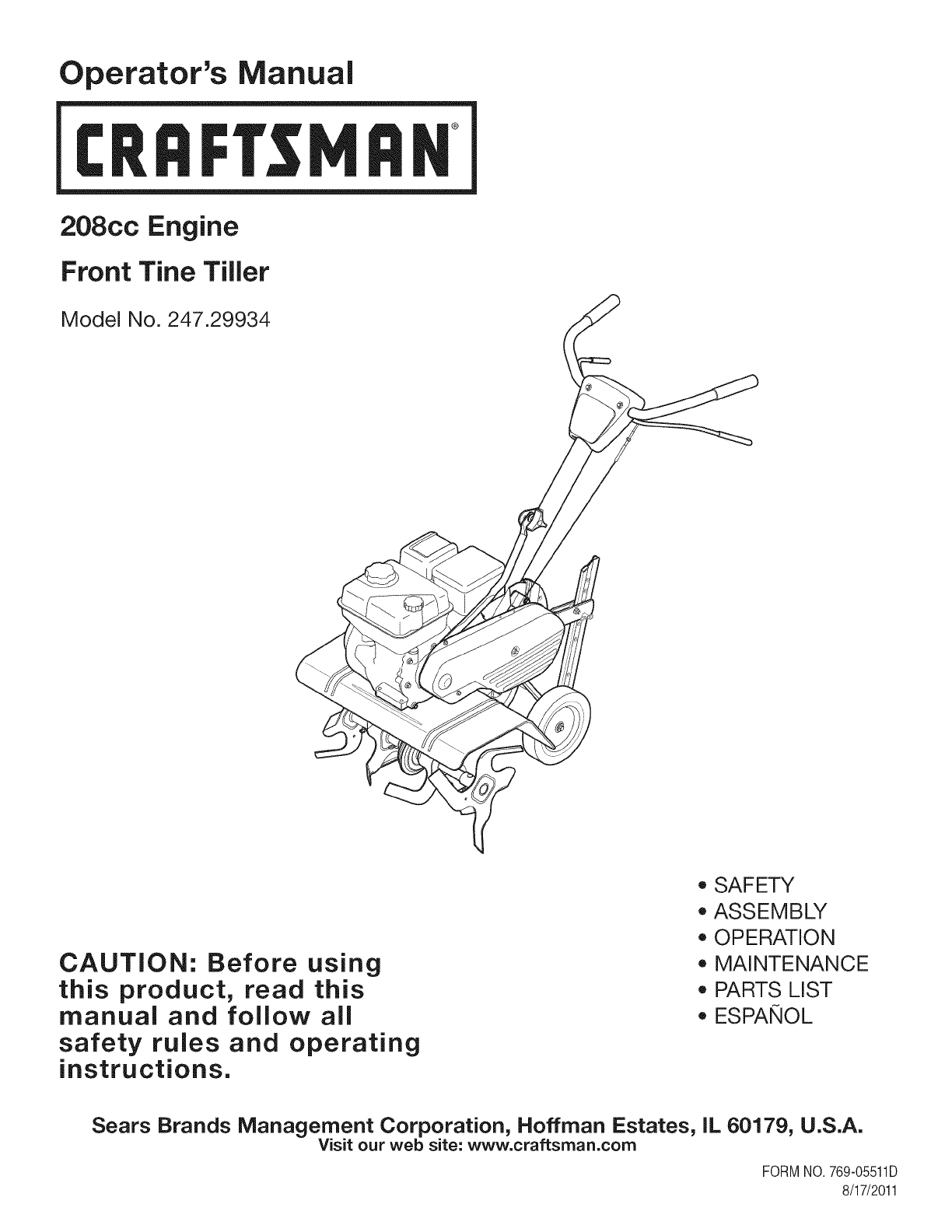 Craftsman 24 Front Tine Tiller Manual