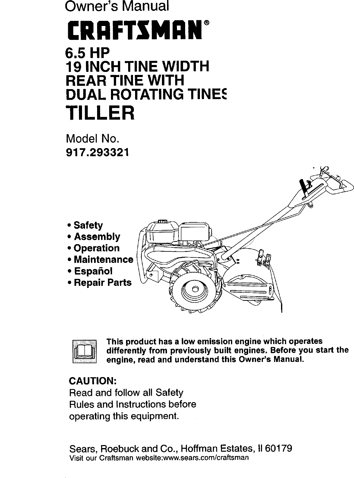 Craftsman 208cc Front Tine Tiller Manual