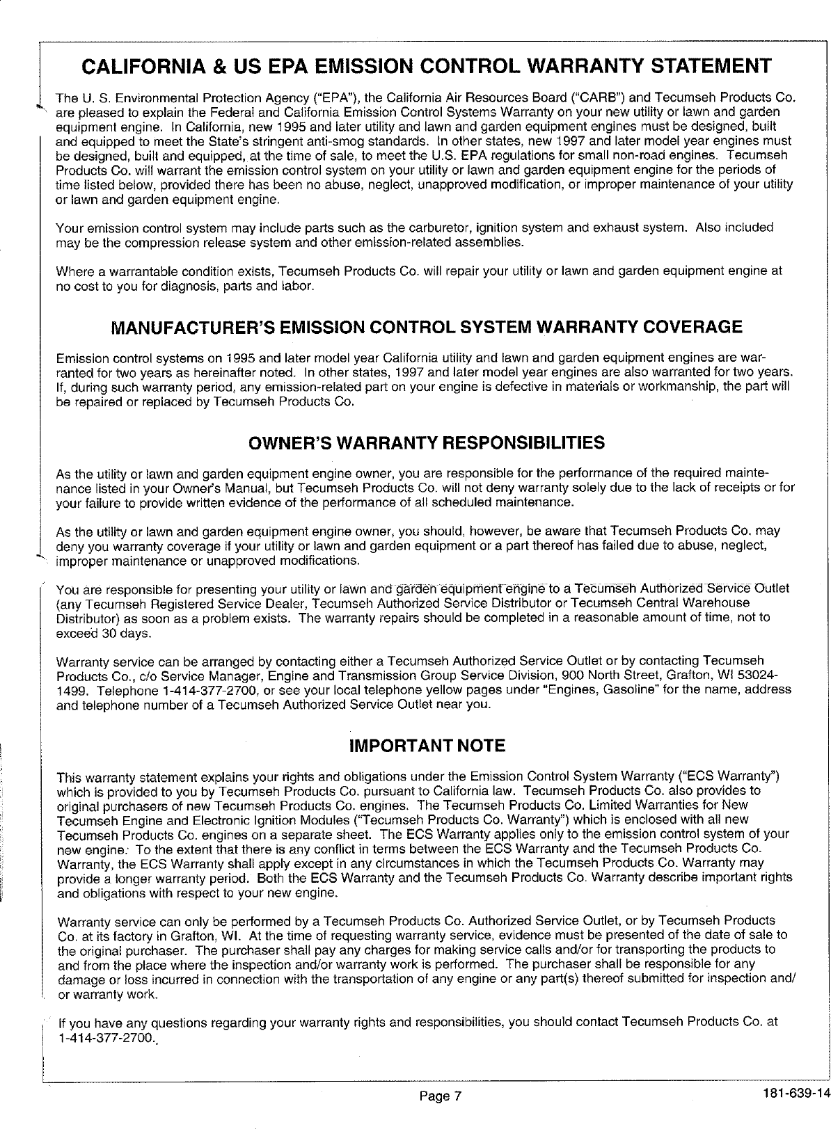 Page 7 of 8 - TECUMSEH  Engine Manual L0601265