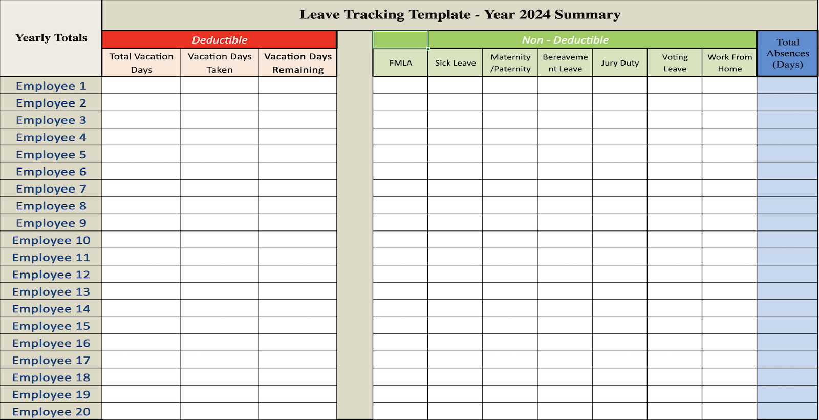 Excel Vacation Calendar Template 2024 - Tory Ainslee