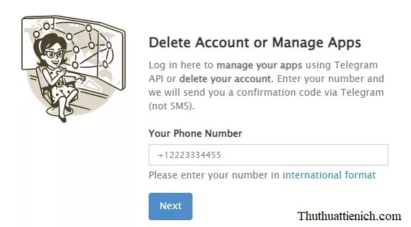 Đăng nhập Telegram để xóa tài khoản