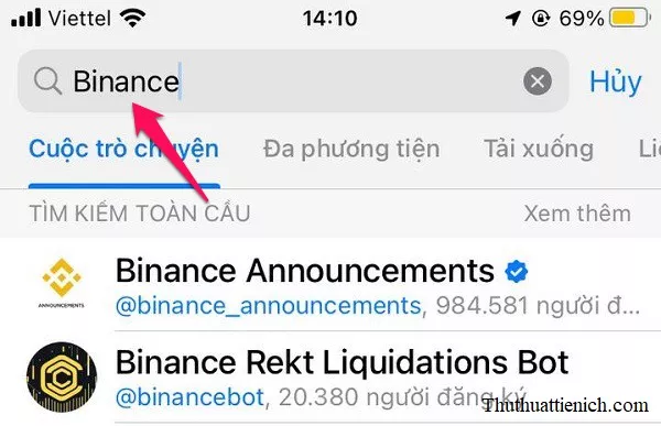 Khung tìm kiếm trên Telegram