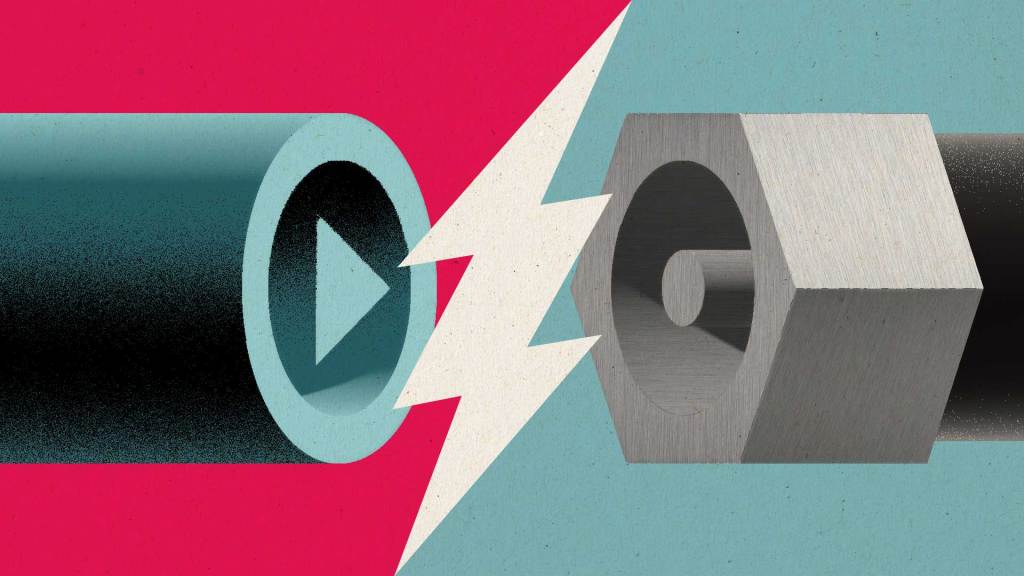 illustration of a streaming play button vs. coaxial cable