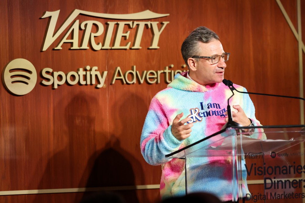 LOS ANGELES, CALIFORNIA - OCTOBER 26: Josh Goldstine, President of Worldwide Marketing, Warner Bros. Picture Group speaks onstage during Variety and Spotify's Marketing Visionaries dinner at Sunset Tower Hotel on October 26, 2023 in Los Angeles, California. (Photo by Rich Polk/Variety via Getty Images)