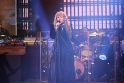 SATURDAY NIGHT LIVE -- Episode 1867 -- Pictured: Musical guest Stevie Nicks performs "Edge of Seventeen" on Saturday, October 12, 2024 -- (Photo by: Will Heath/NBC via Getty Images)