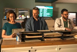 BRILLIANT MINDS -- "The Lovesick Widow" Episode 108 -- Pictured: (l-r) Donna Murphy as Dr. Muriel Landon, Teddy Sears as Dr. Josh Nicols, Zachary Quinto as Dr. Oliver Wolf -- (Photo by: Rafy/NBC)