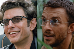 Jeff Goldblum in "Jurassic Park," Jonathan Bailey in "Jurassic World Rebirth"