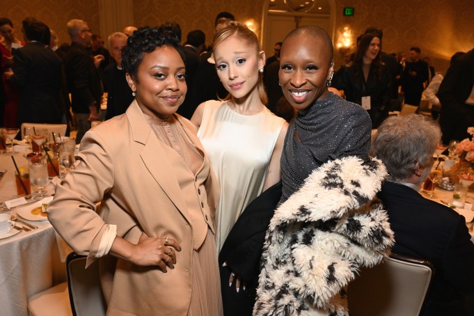 LOS ANGELES, CALIFORNIA - FEBRUARY 06: (L-R) Quinta Brunson, Ariana Grande and Cynthia Erivo attend the AFI Awards at Four Seasons Hotel Los Angeles at Beverly Hills on February 06, 2025 in Los Angeles, California.  (Photo by Michael Kovac/Getty Images for AFI)