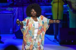 DETROIT, MI - AUGUST 30:  Singer Angie Stone performs on stage at a Tribute Concert to celebrate the life of songstress Aretha Franklin at Chene Park on August 30, 2018 in Detroit, Michigan.  (Photo by Aaron J. Thornton/Getty Images)