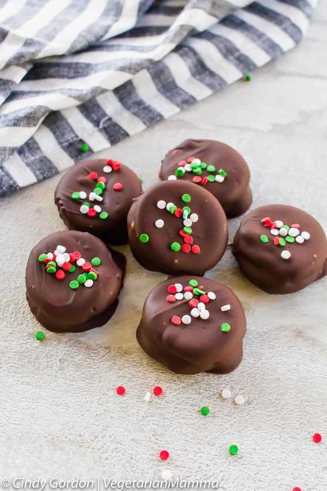 Homemade Gluten Free Tagalong Cookies with Christmas sprinkles