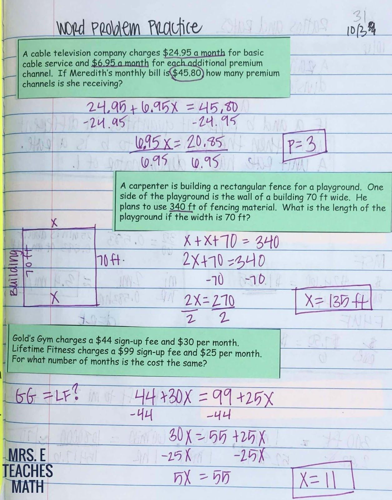 Linear Functions Word Problems Worksheet solving Equations Inb Pages