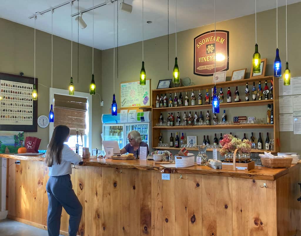 The inside of the tasting room at Snow Farm Winery in South Hero, Vermont.