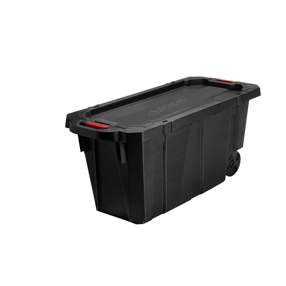 Husky 45 Gal Latch And Stack Tote With Wheels In Black 206133 The intended for dimensions 1000 X 1000