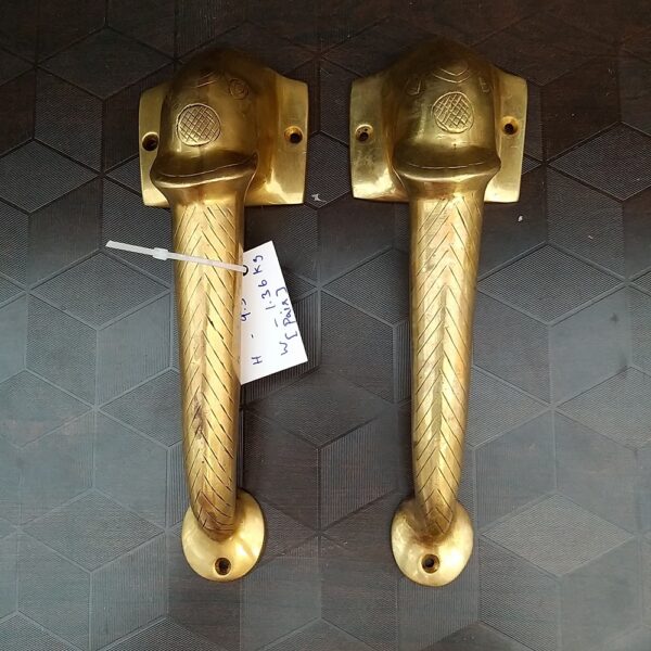 Brass Elephant face Door handle pair