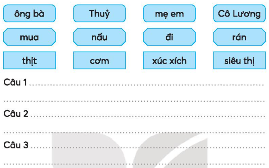 Chọn lần lượt trong mỗi hàng 1 từ, ghép các từ để tạo thành câu. (ảnh 1)