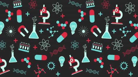 Science-concept-icons-moving-against-black-background