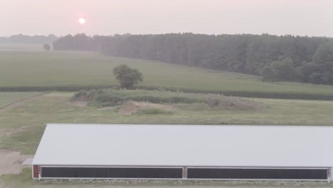 Early-morning-sun-newly-risen-over-farm-buildings