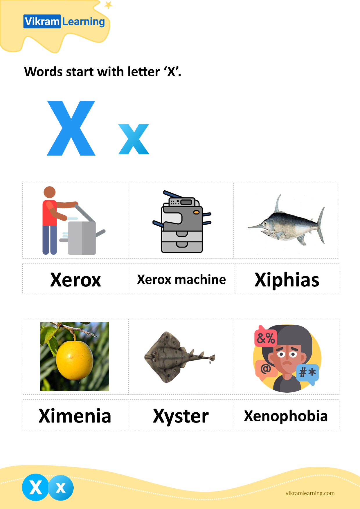 Download words start with letter 'x' worksheets | vikramlearning.com