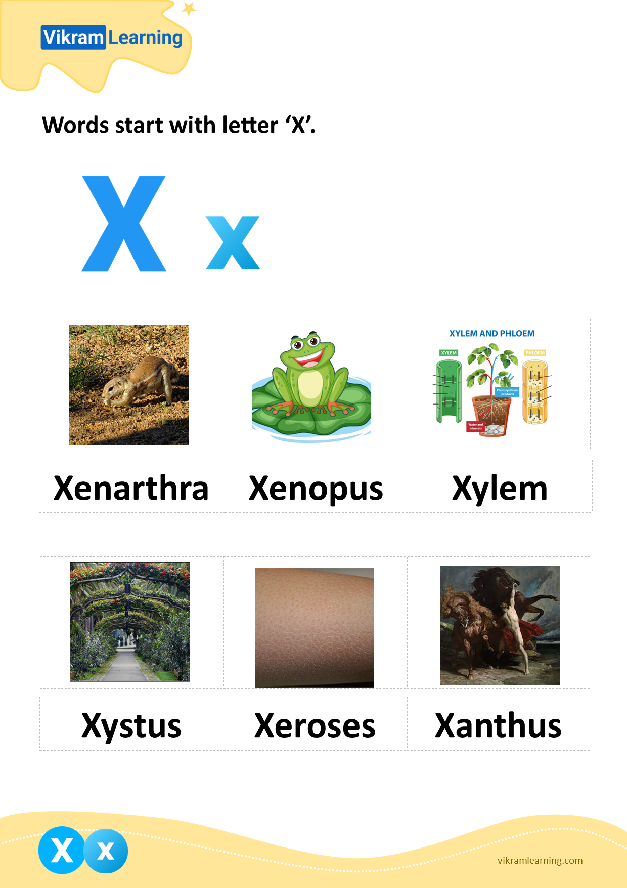 Download words start with letter 'x' worksheets | vikramlearning.com