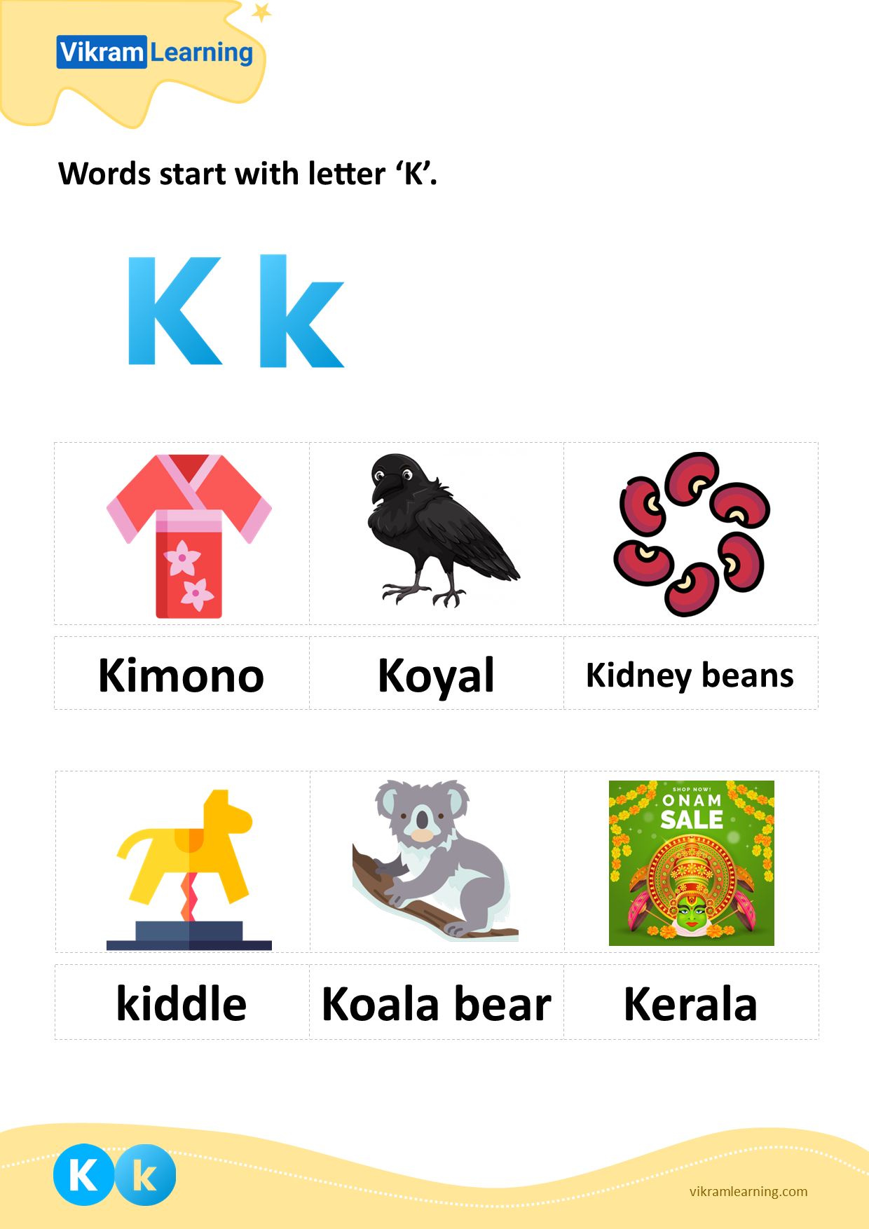 Download words start with letter 'k' worksheets | vikramlearning.com