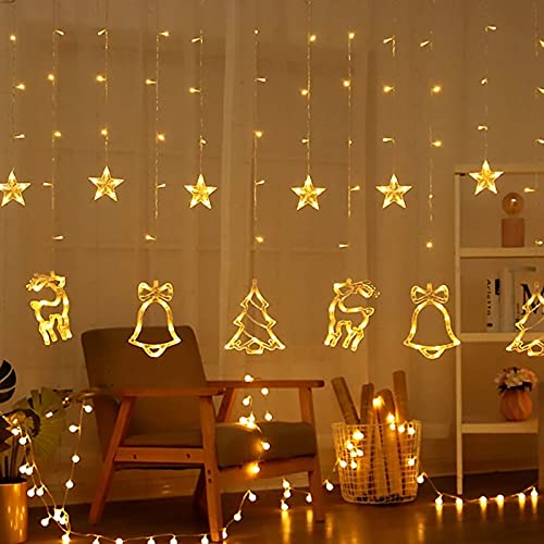 The Purple Tree Christmas Reindeer LED Curtain Lights -2.5 M (Pack of 1) Warm White, Lights for Christmas, Christmas Lights, Led Curtain Light, Festive Light