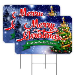 Merry Christmas 2 Pack Double-Sided Yard Signs 16" x 24" with Metal Stakes (Made in Texas)