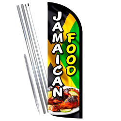 Jamaican Food Premium Windless Feather Flag Bundle (Complete Kit) OR Optional Replacement Flag Only