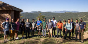 Interns and researchers at the National Renewable Energy Laboratory on a hike at Mount Falcon Park, CO