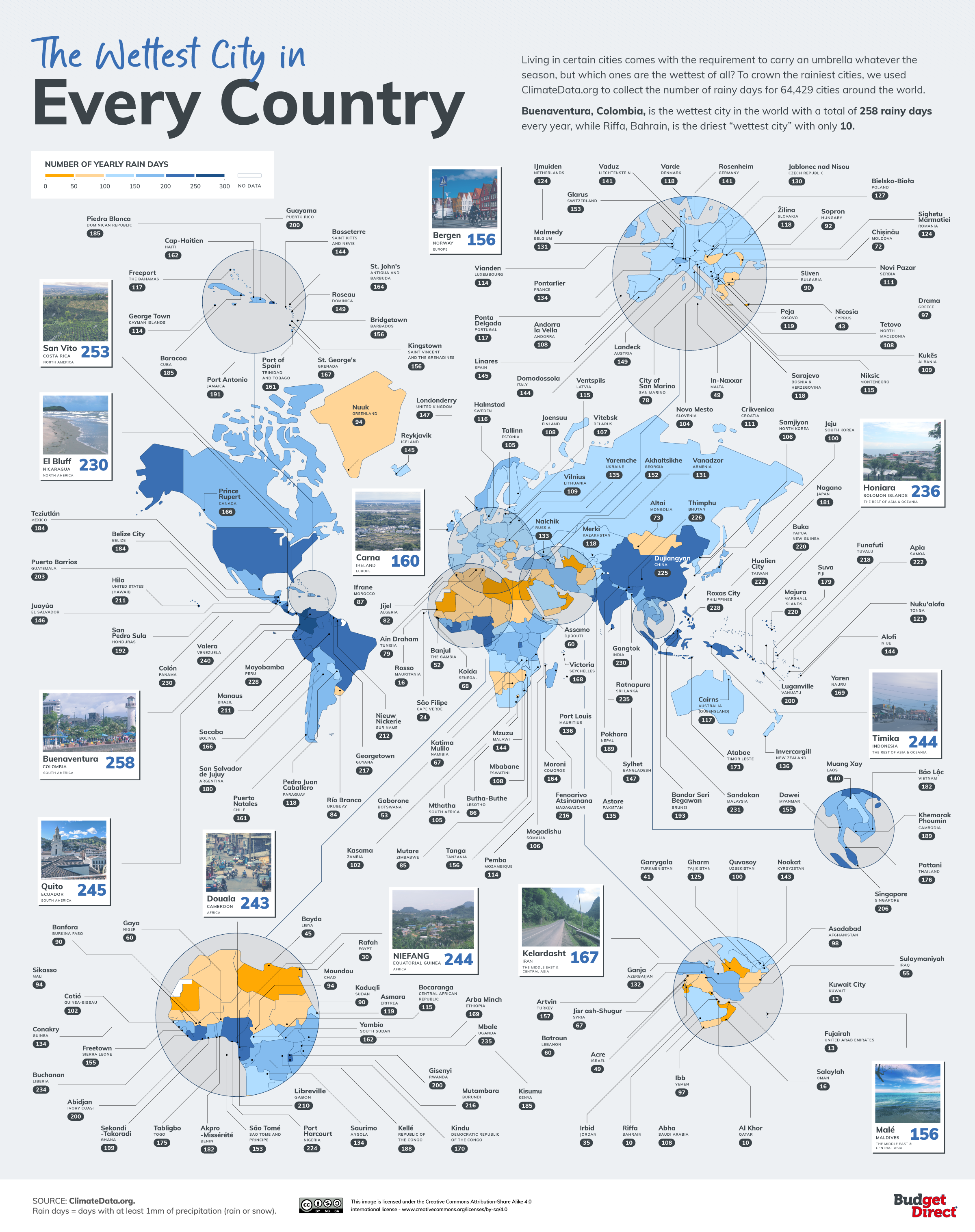 The Wettest City in Every Country - Vivid Maps